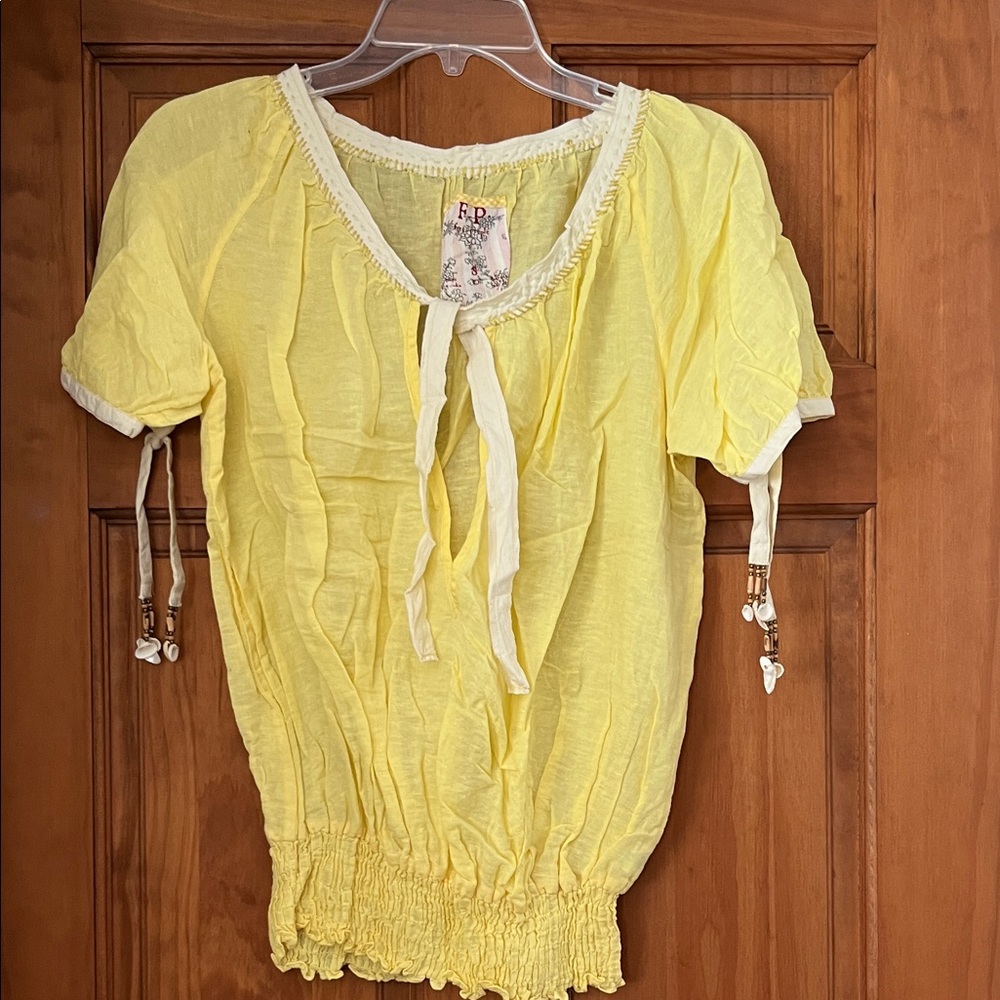 Free People Yellow Blouse with White Accents
